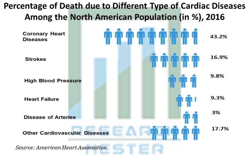 北米の人口における異なるタイプの心臓病による死亡の割合